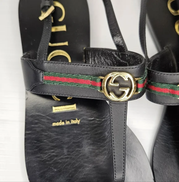 Gucci Interlocking G Web Sandals Black Women's Size 36.5 Designer Slide - Picture 12 of 13